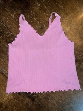Scalloped Edge Pink Ribbed V-Neck Camisole